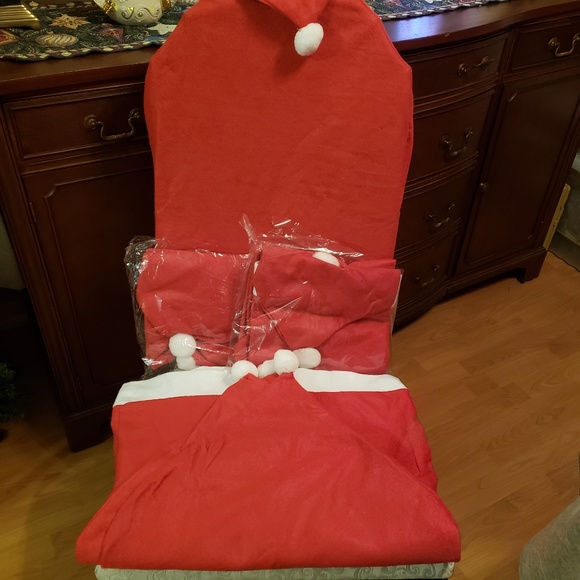 Set of 8 Christmas Santa Hat Dining Room Chair Covers - Picture 3 of 5